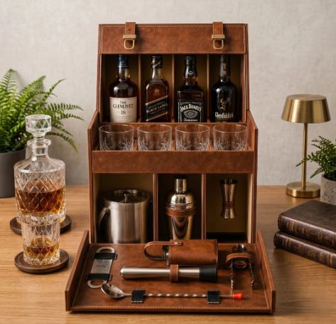Leather Bar Briefcase with Ice